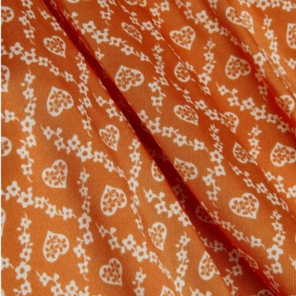 SANDRO Enrika Puff Sleeve Wrap Dress S Heart Print Orange $415 Romantic Luxury - Picture 3 of 12